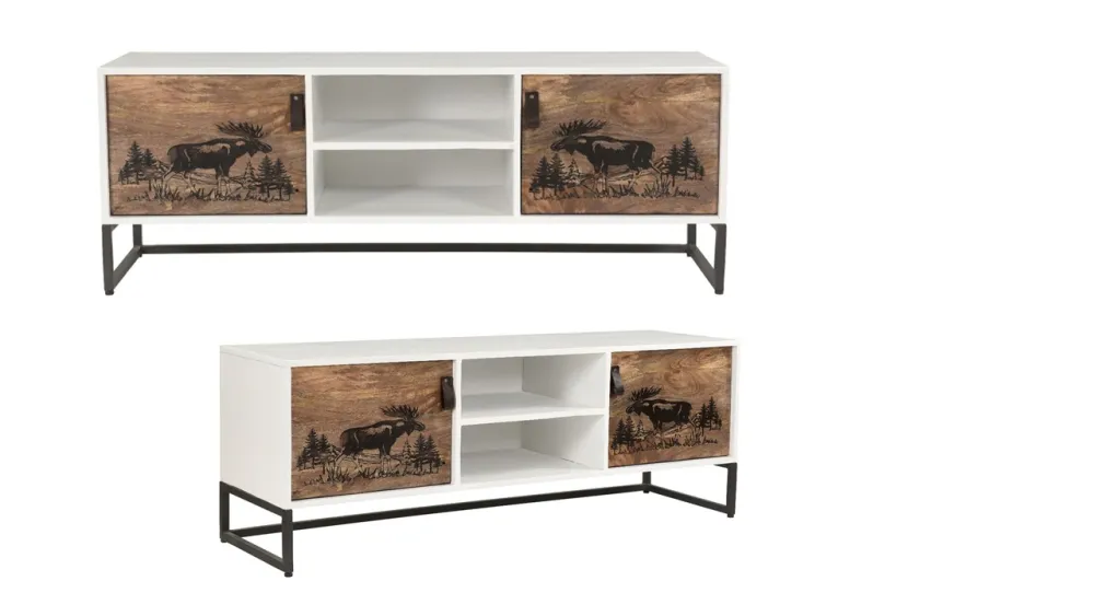 Modern white tv stand wooden artwork — Furniture sourced from India by Straight to Source