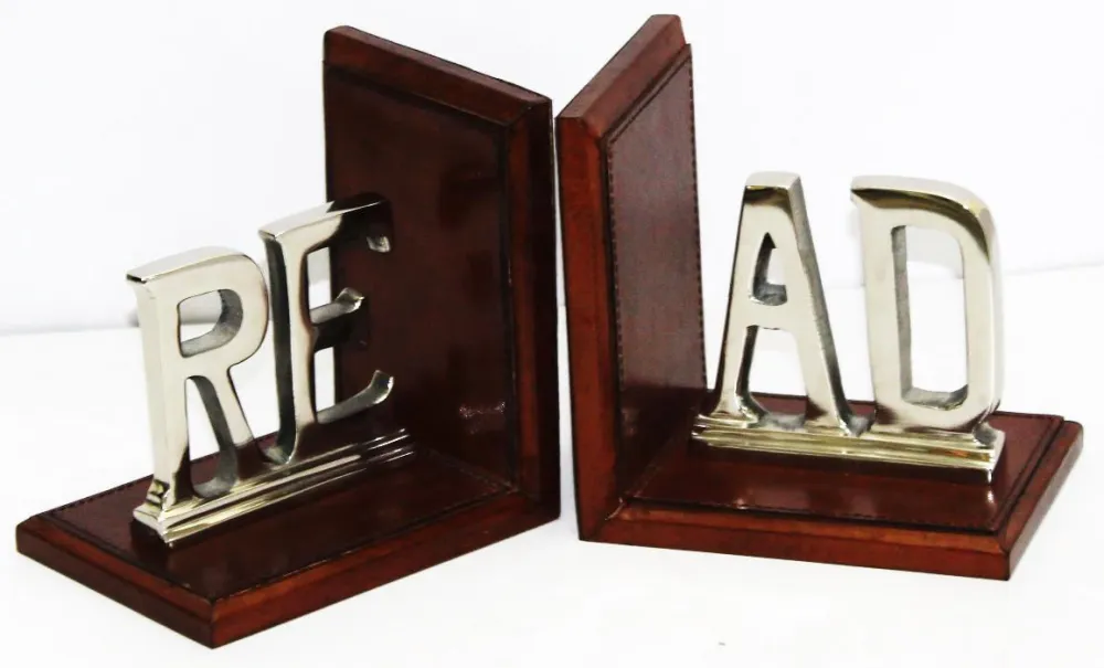 Bookends wooden polished — Leather sourced from India by Straight to Source