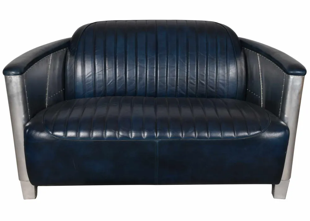 Leather sofa blue finish modern style — Leather sourced from India by Straight to Source