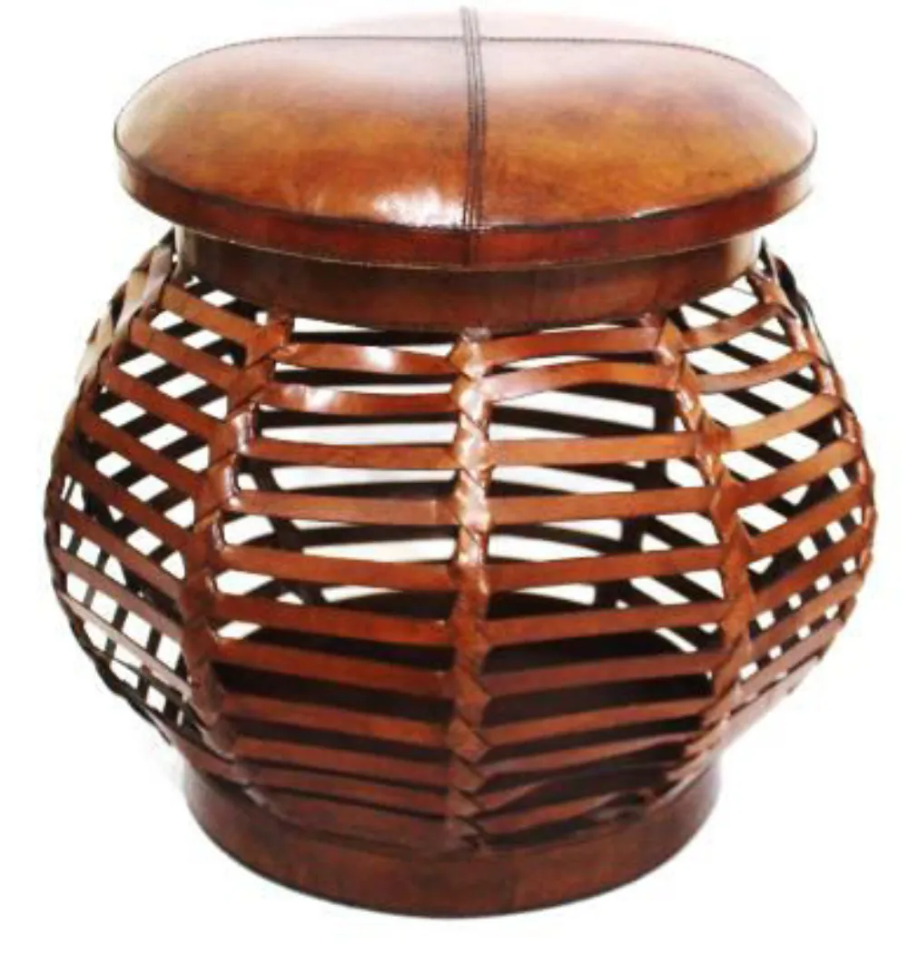 Wicker ottoman wooden — Leather sourced from India by Straight to Source