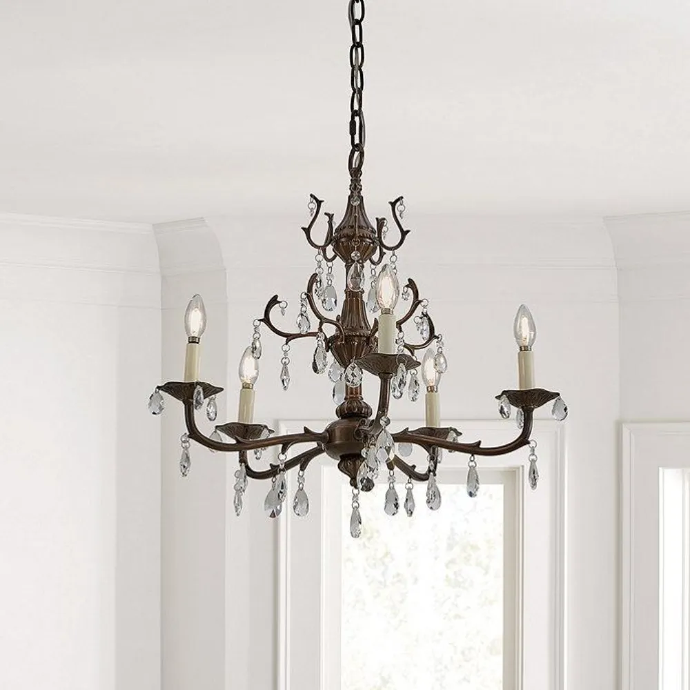 Lamp chandelier metal hanging candle lit2 brown polished crystal — Lighting sourced from India by Straight to Source