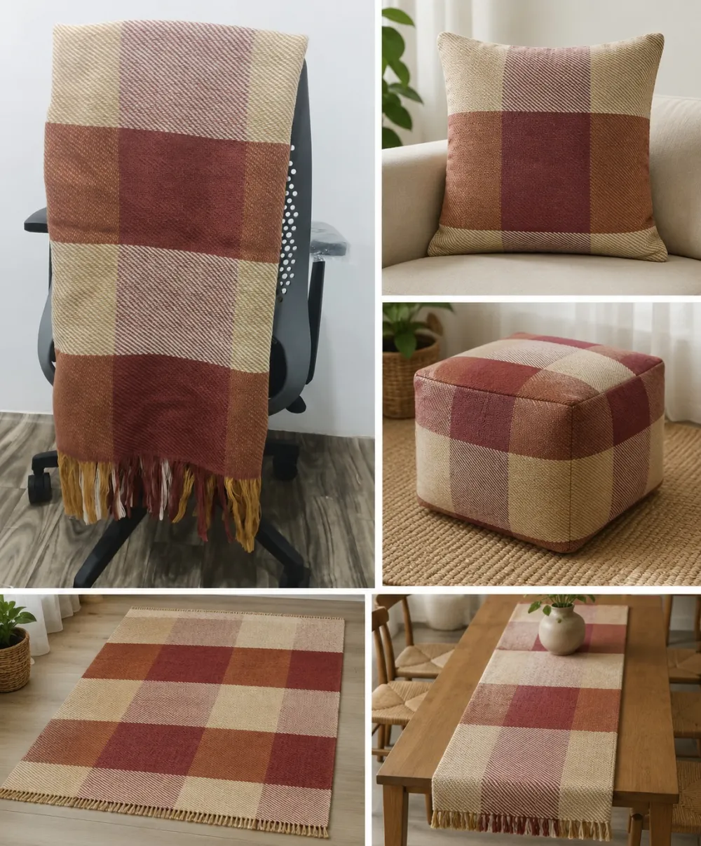 Blanket red yellow striped rug home decor2 brown fringed ottoman chair rug woven — Soft Furnishings sourced from India by Straight to Source