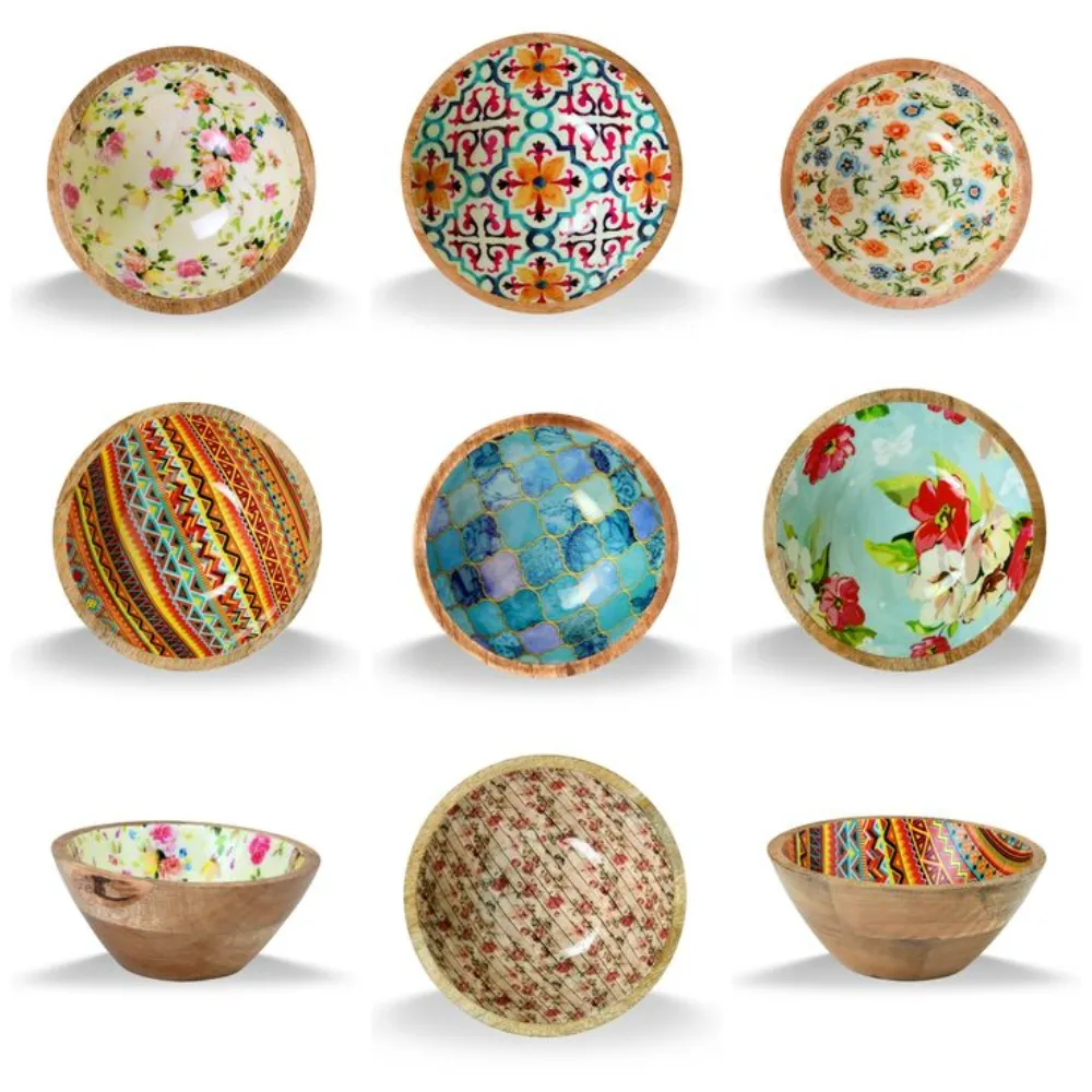 Bowl type vase artisanal decorative colorful — Wood Products sourced from India by Straight to Source