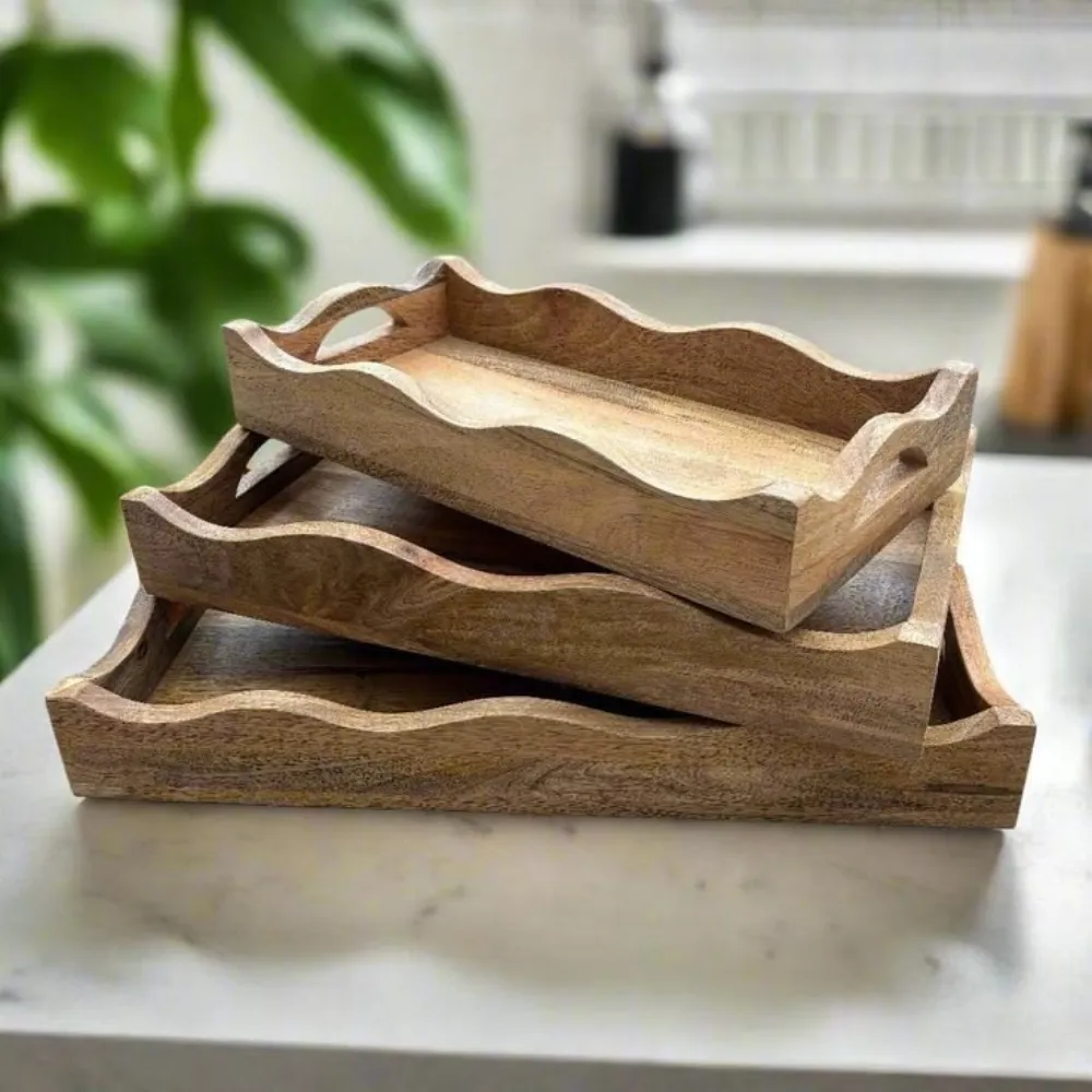 Ceramic serving tray wooden — Wood Products sourced from India by Straight to Source